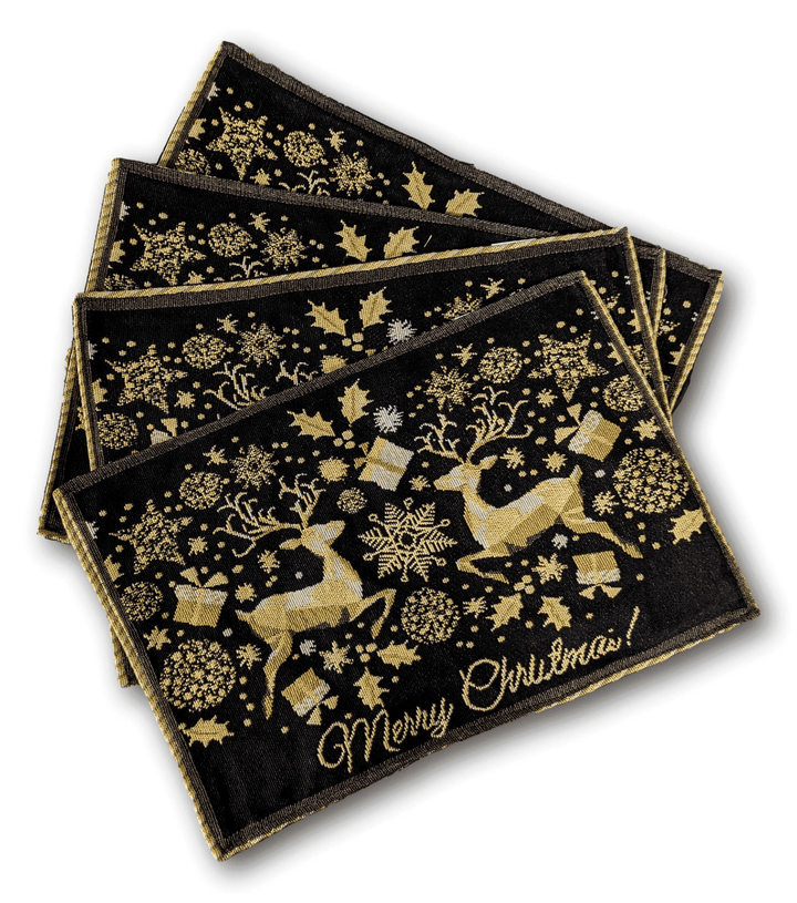 DaDa Bedding Set of 4-Pieces Magical Golden Reindeer Woven Tapestry Dining Table Placemats 13” x 19” - GiFTiFY
