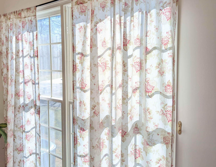 DaDa Bedding Set of 2-Pieces Hint of Mint Dainty Floral Pink Roses Cottage Sheer Window Panel Curtains (JHW3036) Curtains by DaDalogy Bedding Collection