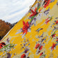 DaDa Bedding Set of 2 Radiant Sunshine Yellow Floral Window Curtain Panels - Natural Semi Sheer Hummingbirds Farmhouse Red Flowers Straight Tailored Edge