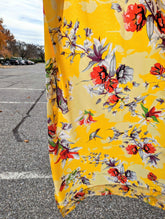 DaDa Bedding Set of 2 Radiant Sunshine Yellow Floral Window Curtain Panels - Natural Semi Sheer Hummingbirds Farmhouse Red Flowers Straight Tailored Edge - GiFTiFY