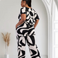 Lori Print Black and White Matching Plus Size Pants Set With Pockets
