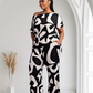 Lori Print Black and White Matching Plus Size Pants Set With Pockets