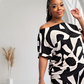 Lori Print Black and White Matching Plus Size Pants Set With Pockets