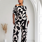 Lori Print Black and White Matching Plus Size Pants Set With Pockets