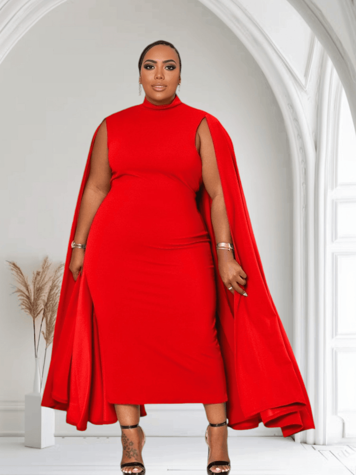 The Stella Cape Plus Size Midi Dress - Red - GiFTiFY