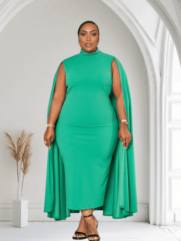 The Stella Cape Plus Size Midi Dress - Green - GiFTiFY