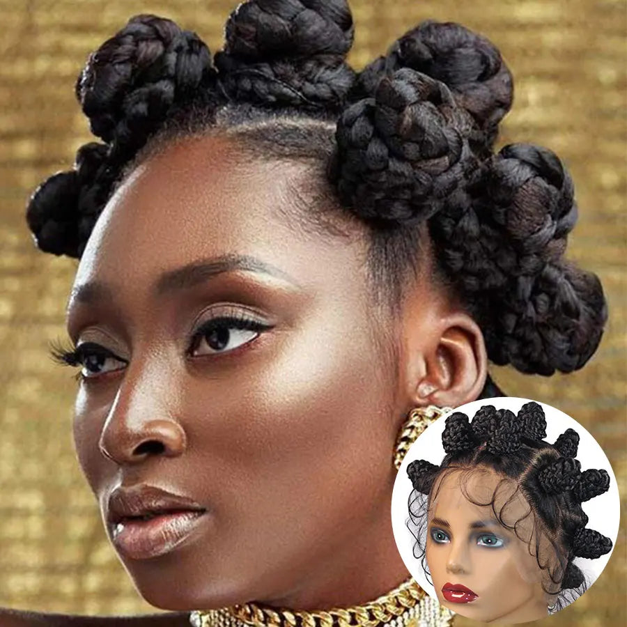 Summer Synthetic Bantu Knots Cornrows Braided Wigs Knotless Large Box  Braids Wig Full Lace Wig For Black Women Handmade Twists GiFTiFY