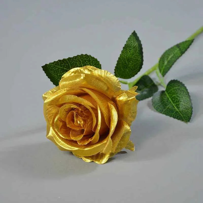 10/1 Heads Golden Silver Rose Artificial Flower DIY Wedding Floral Arrangement Material Silk Bridal Bouquet Photo Prop Home Deco