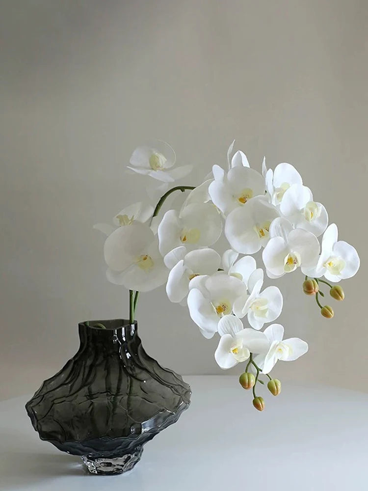 Real Touch Artificial Orchid Flowers 9 Heads White Phalaenopsis Long Stem Yellow Faux Orchids for Home Wedding Centerpiece Decor by DSERS