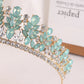 Baroque Green Pink Opal Wedding Headband Crystal Bridal Crown Tiara Hair Jewelry Accessories Women Rhinestone Royal Queen Diadem DSERS