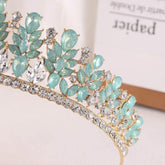 Baroque Green Pink Opal Wedding Headband Crystal Bridal Crown Tiara Hair Jewelry Accessories Women Rhinestone Royal Queen Diadem - GiFTiFY