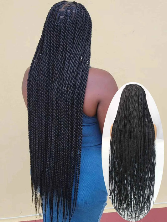 Super Long 40'' Synthetic Twist Braided Wigs  Full Lace Knotless Small Box Braids With Baby Hair Senegalese Braiding Twists Wig