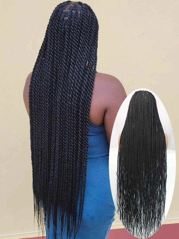 Super Long 40'' Synthetic Twist Braided Wigs Full Lace Knotless Small Box Braids With Baby Hair Senegalese Braiding Twists Wig - GiFTiFY