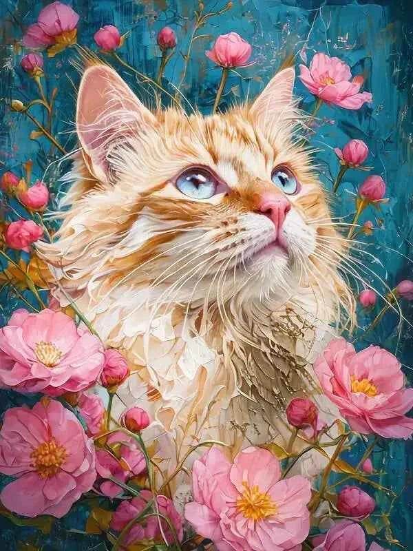 DIY Digital Oil Painting Cat Flower Paint By Numbers Animal Kitten Handpainted Acrylic Paint On Canvas Home Bedroom Wall Artwork Cat Flower Paint by DSERS