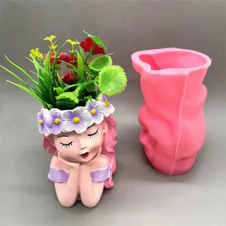 New product! Silicone mold creative fairy flower pot used to make gypsum resin cement home balcony decoration