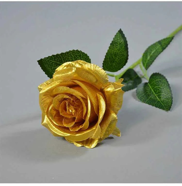 10/1 Heads Golden Silver Rose Artificial Flower DIY Wedding Floral Arrangement Material Silk Bridal Bouquet Photo Prop Home Deco