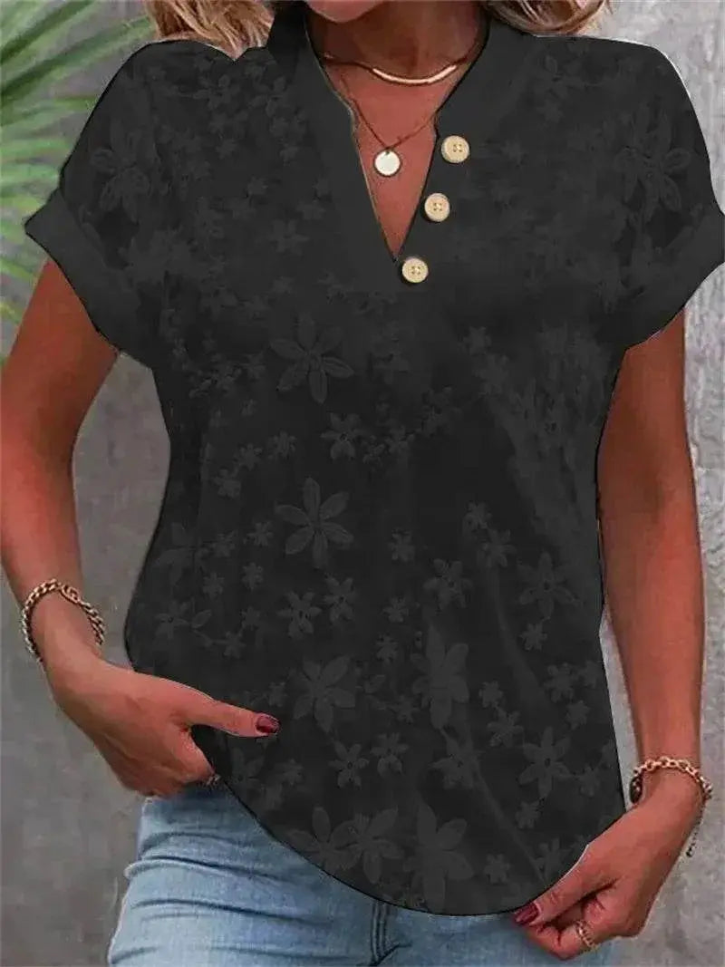Elegant V-Neck Short Sleeve Blouse for Summer - GiFTiFY