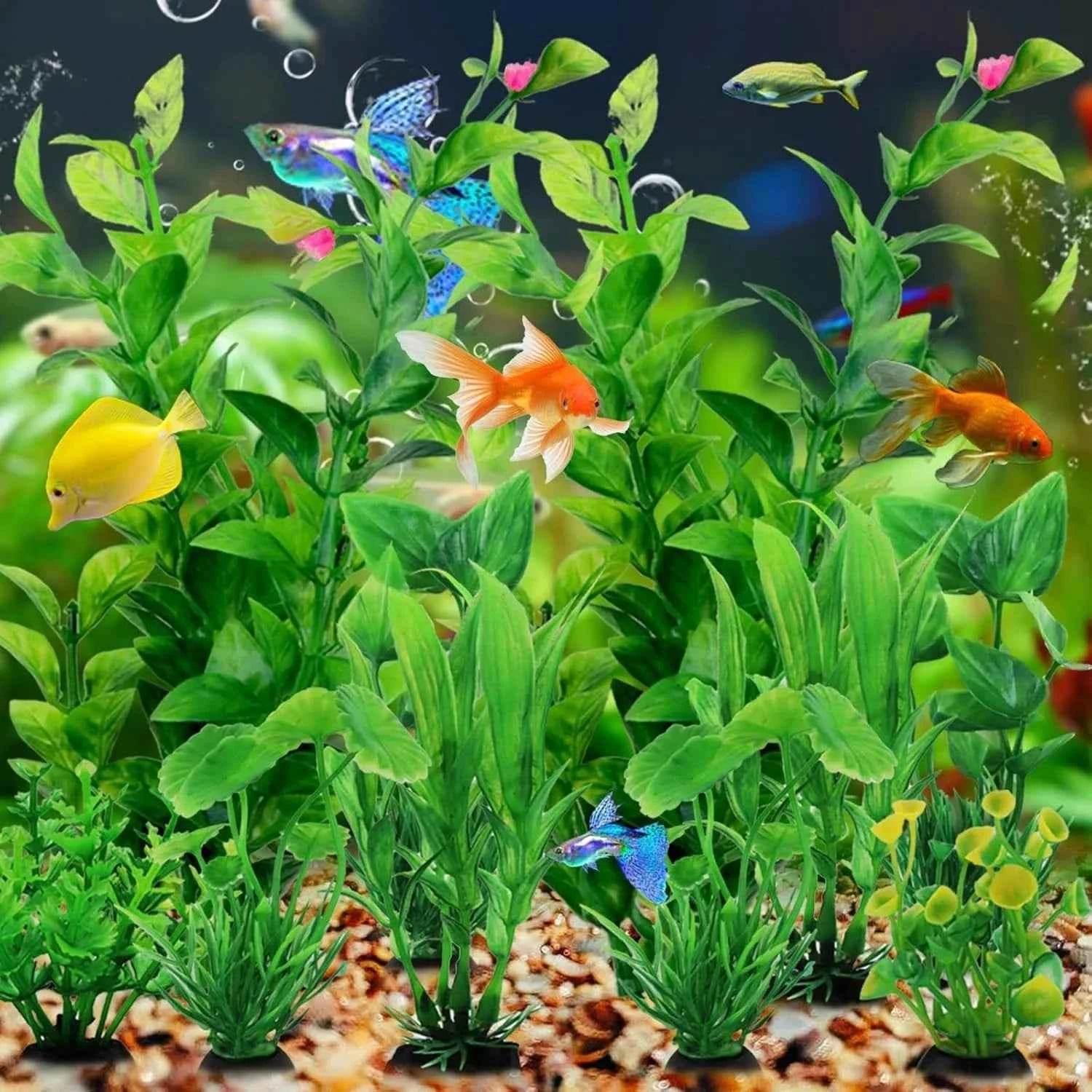 Fish Tank Accessories Green Plants 10pcs Green Fish Tank Decorations Aquarium Artificial Plastic Plants Decor Plastic Plants - GiFTiFY