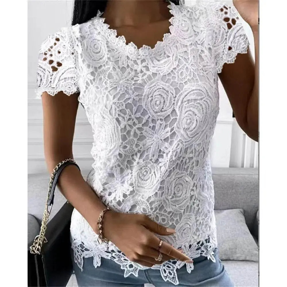 Stylish Summer Lace V Neck Blouse for Women Women’s Apparel by Zopi / AliExpress