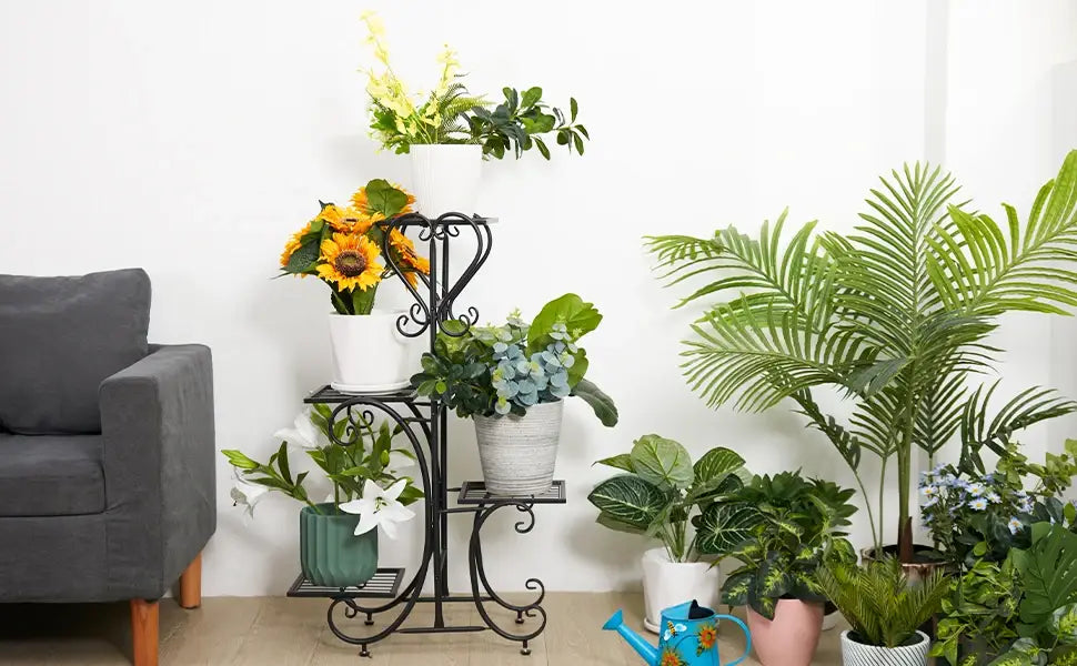 Tiered Metal Plant Stand with Plants