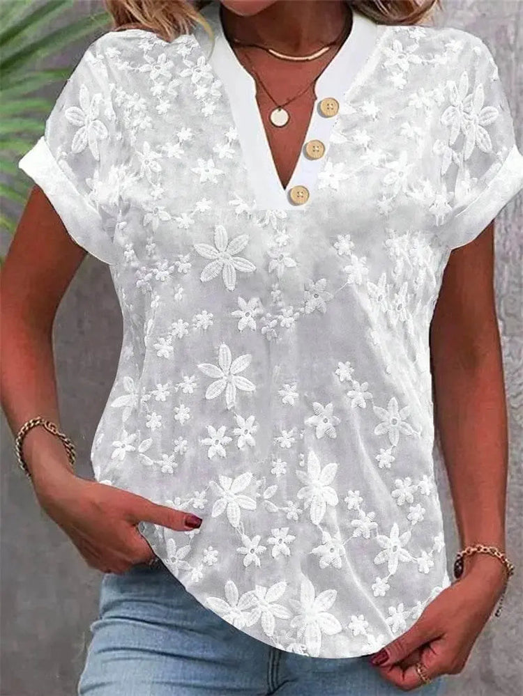 Elegant V-Neck Short Sleeve Blouse for Summer - GiFTiFY
