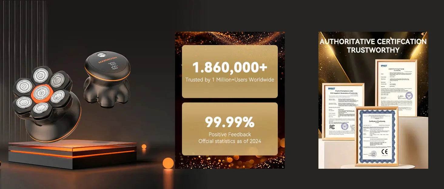 MAXGROOM 7D Head Shaver for Bald Men IXP6 Waterproof USB Rechargeable Electric Hair Trimmer Beard Floating Blade Magnetic Razor - GiFTiFY