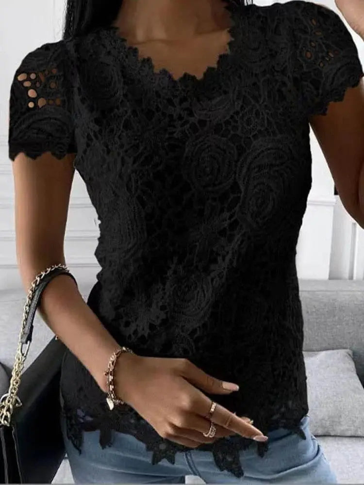 Stylish Summer Lace V Neck Blouse for Women Women’s Apparel by Zopi / AliExpress