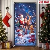 1pcs 2D door signs, holiday Christmas door signs Santa Claus with reindeer, snowman, and gingerbread decorations
