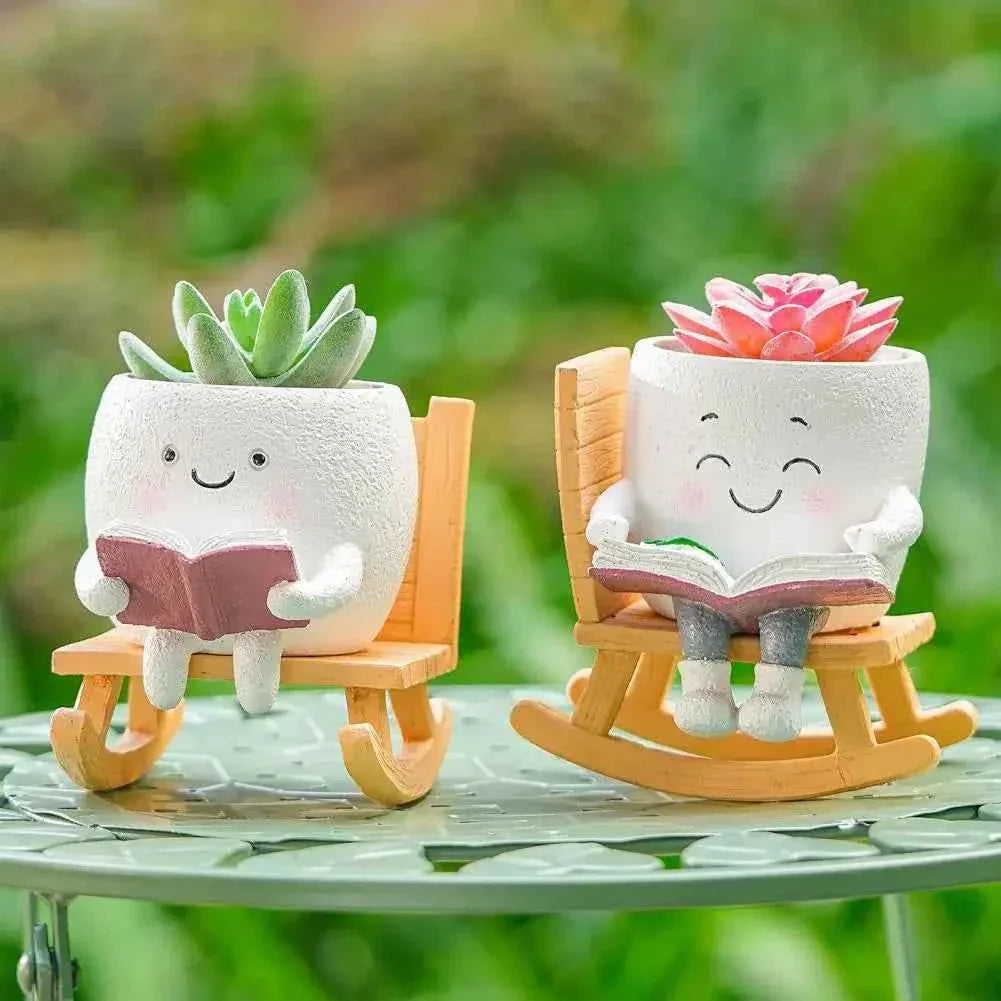 Funny Flower Pot Teacher Appreciation Gift Cute Chair Flower Pot Smile Face Planter Set for Indoor Outdoor Plants by DSERS