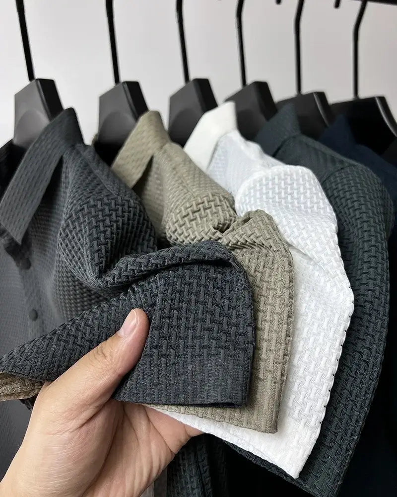 Mens Lop-Up Hollow Short-Sleeved Woven Shirts