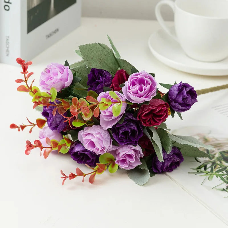 Rose Artificial Flowers Silk Flower with Stems Fake Flowers Bouquet Centerpiece for Party Table Floral Home Bridal Wedding Decor by DSERS