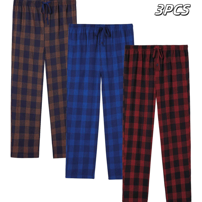 JupiterSecret 3pcs Men's Pajama Pants Autumn/Winter Flannel Cotton Plaid Sleep & Lounge PJ Bottoms with Pockets and Button Fly Pijama by DSERS