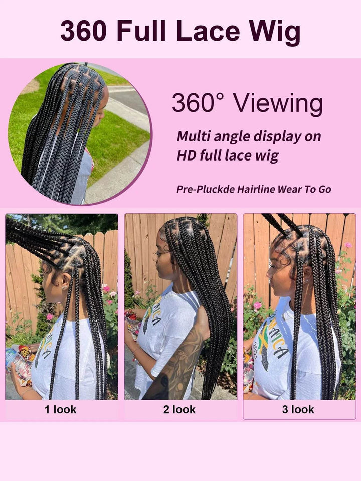 Tribal Synthetic Cornrow Braided Wigs Full Lace Wig 36Inches Knotless Jumbo Knotless Box Braids Wig Square Part For Black Women - GiFTiFY
