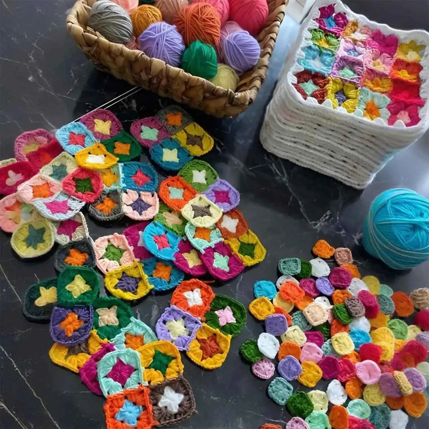 Mix Colors Handmade Crochet Doilies Suit Square Flower Piece Clothing Pocket Coaster Bag Tablecloth DIY Jewelry 6cm