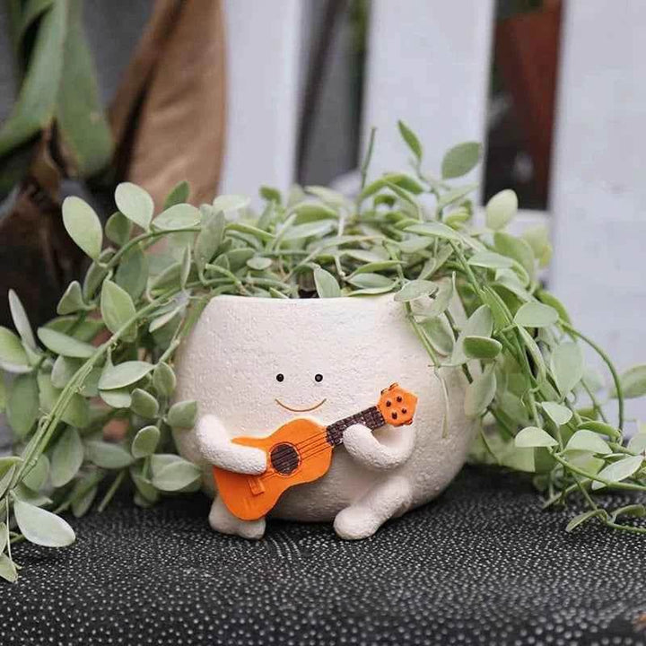 Smily Face Planter Pot With Drainage Hole Cute Resin For String Of Plant Unique Guitar Succulent Pots For Indoor - GiFTiFY