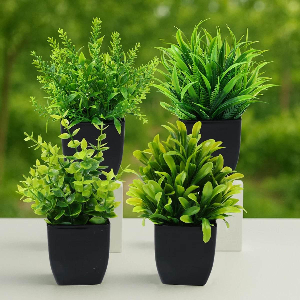 1/4pcs Artificial Plants Potted Green Bonsai Small Tree Grass Plant Pot Ornament Fake Flower for Home Garden Decor Wedding Party by DSERS