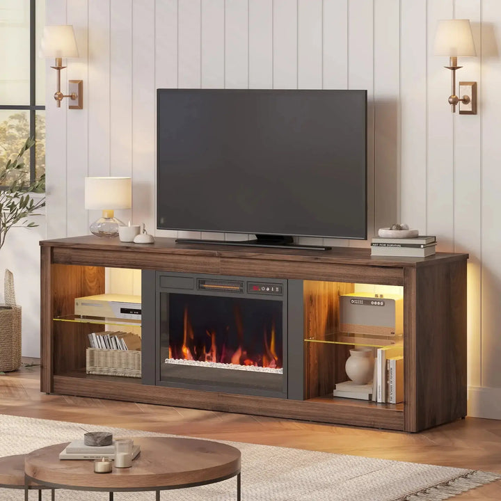 Modern Electric 7 Color LED Fireplace TV Stand for TVs up to 70", White Marble DSERS