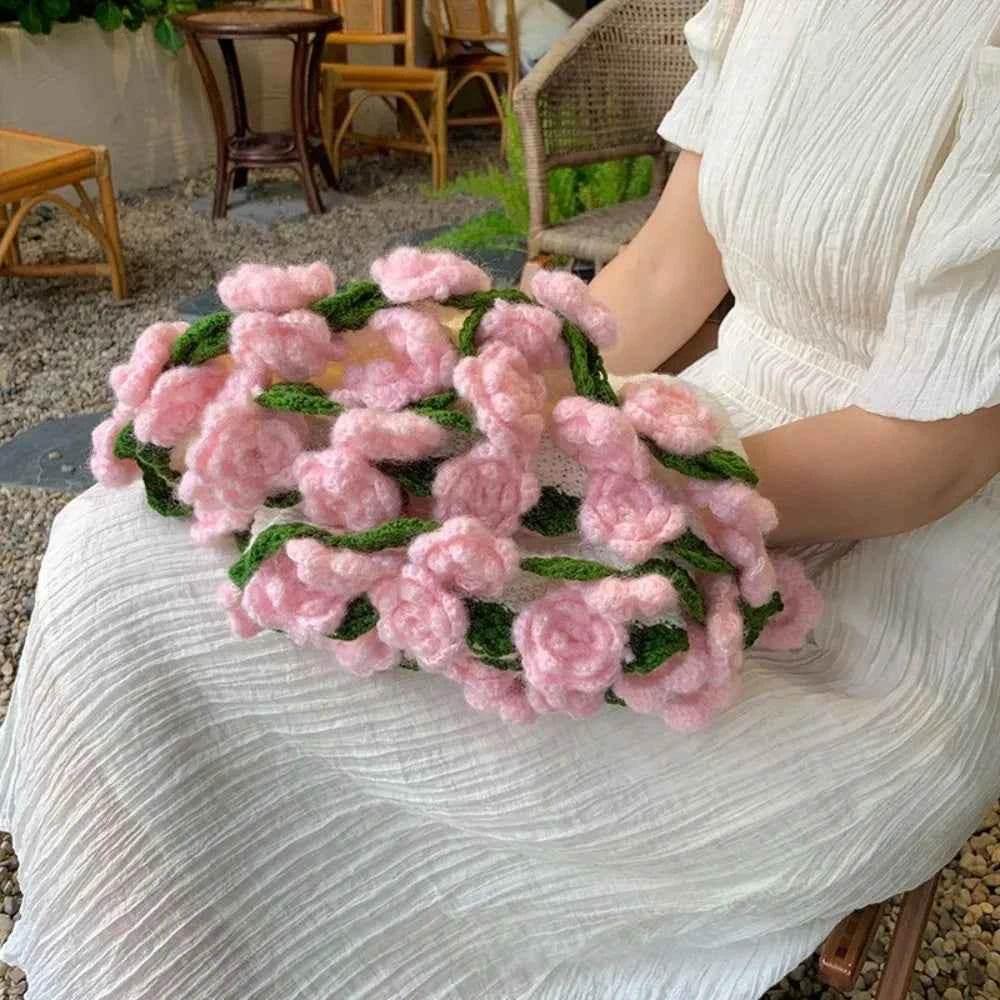 Creative Crochet Rose Bouquet Blanket Fashion Finished Rose Nap Blanket Soft Flower Hugging Blanket Valentine&
