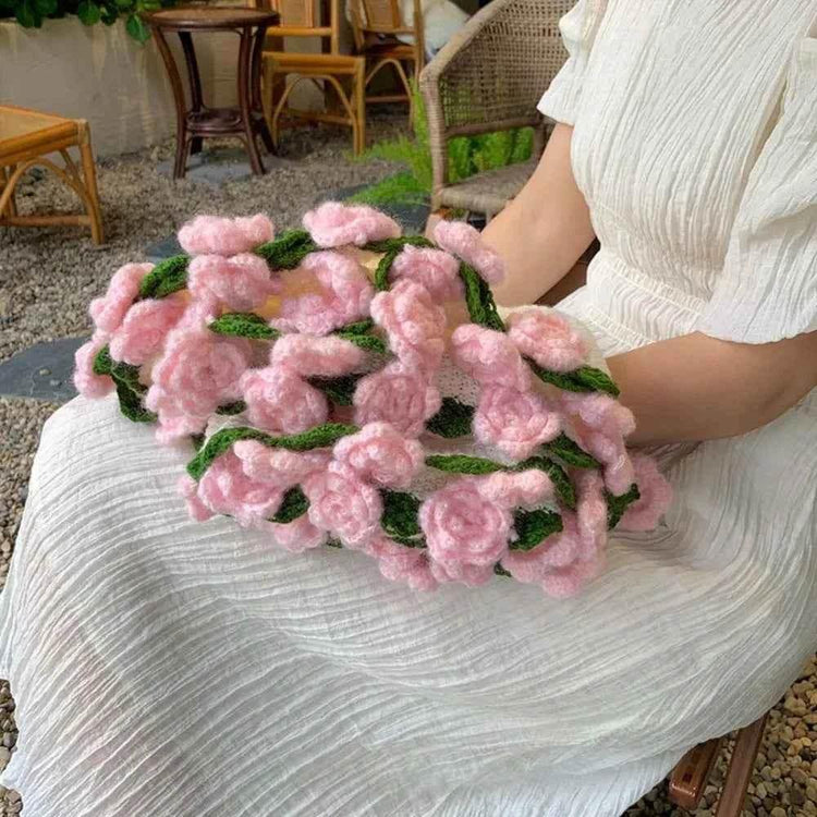 Creative Crochet Rose Bouquet Blanket Fashion Finished Rose Nap Blanket Soft Flower Hugging Blanket Valentine&