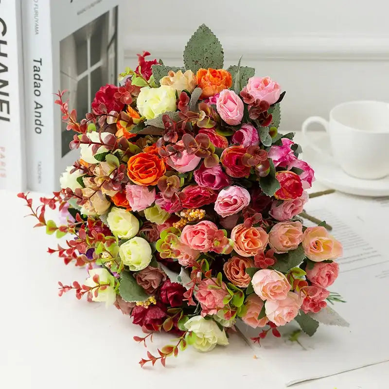Rose Artificial Flowers Silk Flower with Stems Fake Flowers Bouquet Centerpiece for Party Table Floral Home Bridal Wedding Decor by DSERS