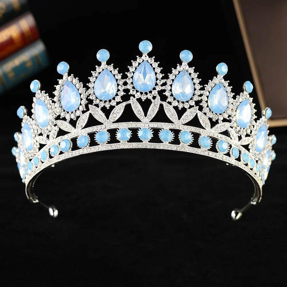 Baroque Luxury Silver Color Pink Opal Crystal Bridal Tiaras Crown Rhinestone Pageant Diadem Headpieces Wedding Hair Accessories Tiaras by DSERS