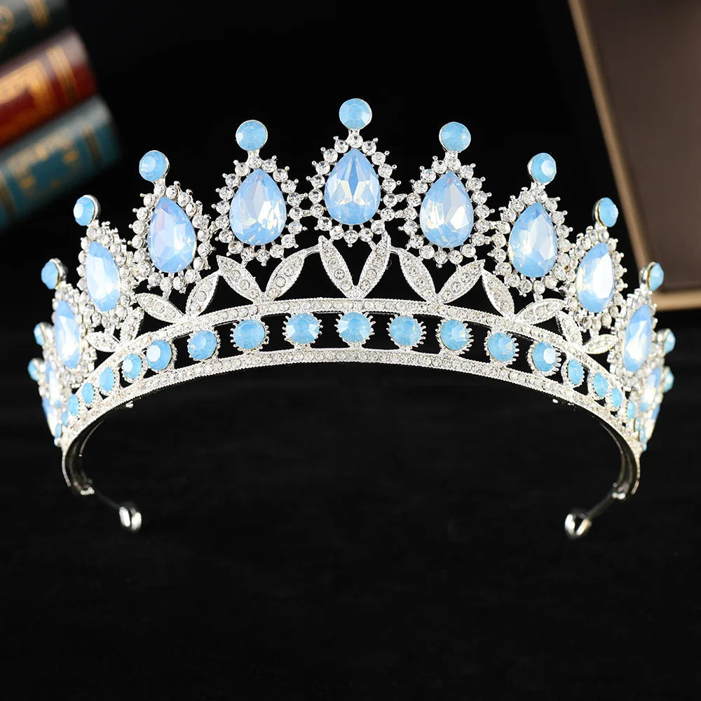 Baroque Luxury Silver Color Pink Opal Crystal Bridal Tiaras Crown Rhinestone Pageant Diadem Headpieces Wedding Hair Accessories GiFTiFY