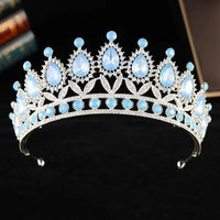 Baroque Luxury Silver Color Pink Opal Crystal Bridal Tiaras Crown Rhinestone Pageant Diadem