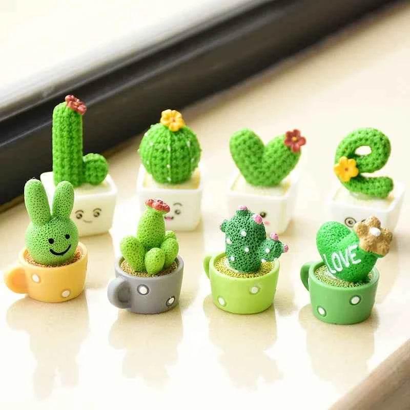 4Pcs/set Resin Succulent Cactus Mini Green Plant Bonsai Small Tree Pot Car Office Home Living Room Decoration Wedding Party Gift by DSERS