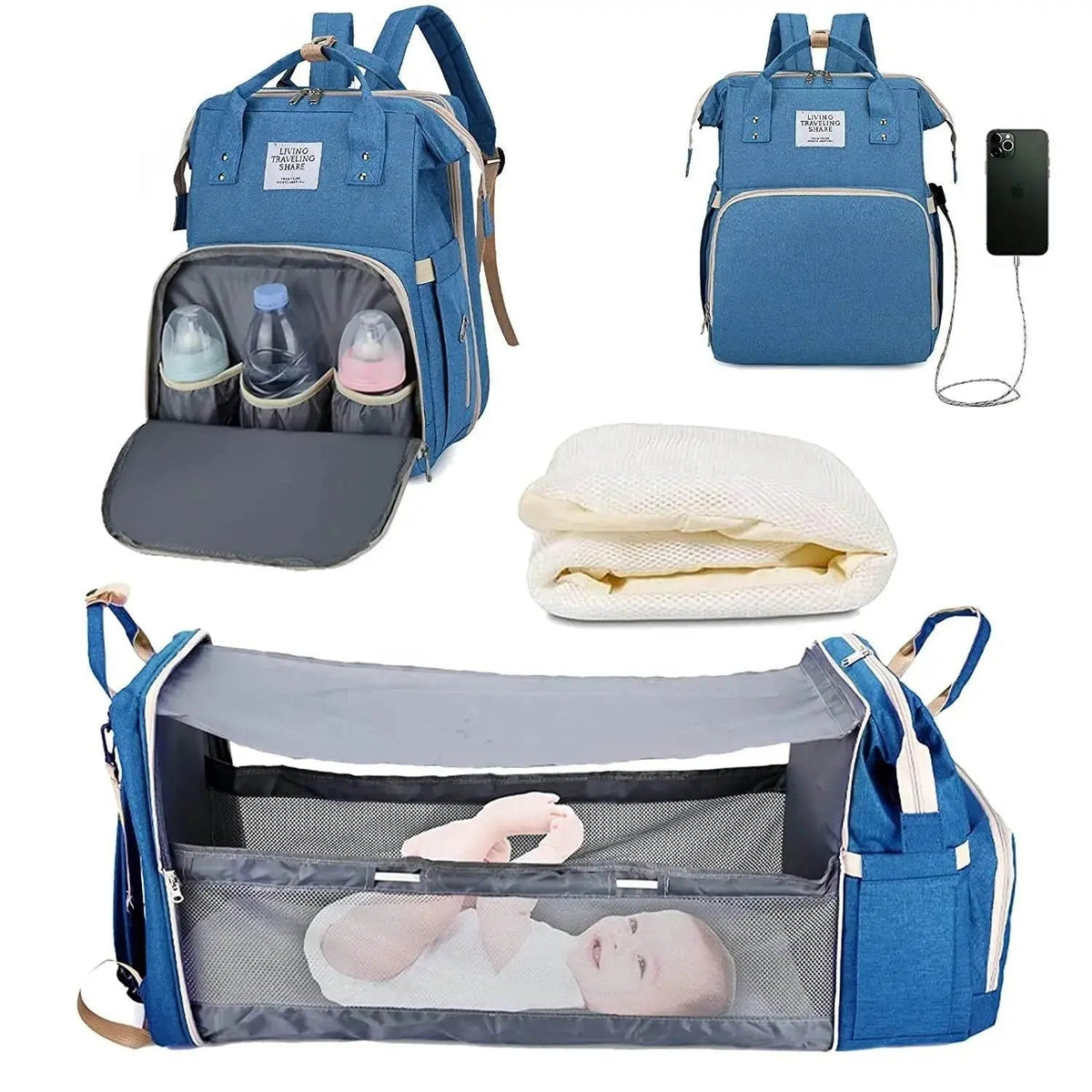 3 In 1 Diaper Bag Backpack Foldable Baby Bed Waterproof Travel Bag with USB Charge Diaper Bag Backpack with Changing Bed 3 types Diaper Bag Backpack by DS