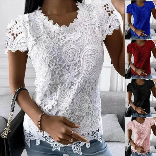 Stylish Summer Lace V Neck Blouse for Women - GiFTiFY