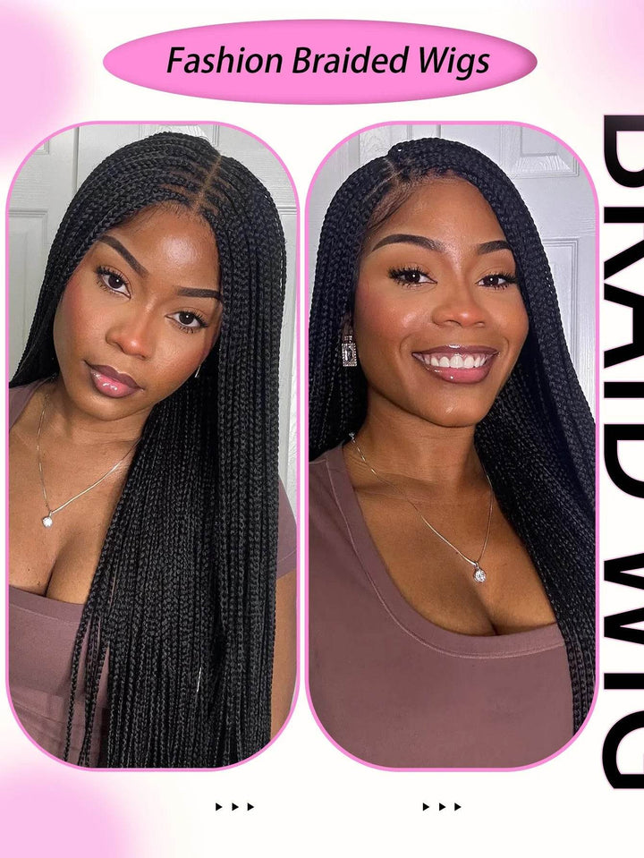Small Square Knotless Box Braided Wig With Baby Hair Synthetic Full Lace Cornrow Braids Wigs Goddess Braided Wig For Black Women - GiFTiFY