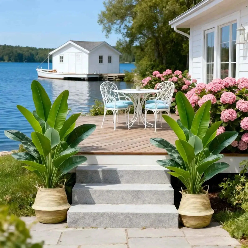 2pcs Large Realistic Artificial Bird of Paradise Plants UV Resistant No Fade Fake Banana Leaf Palm Tree for All Season Decor by DSERS