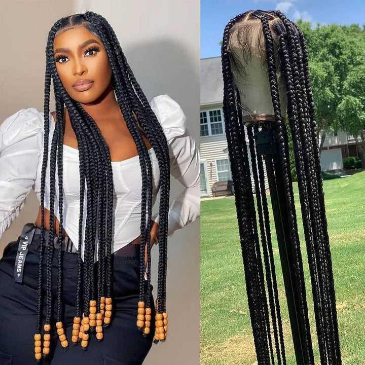 Tribal Synthetic Cornrow Braided Wigs Full Lace Wig 36Inches Knotless Jumbo Knotless Box Braids Wig Square Part For Black Women - GiFTiFY