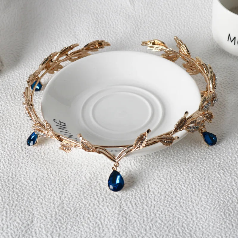 Luxury Crystal Crown Bridal Hair Accessories Wedding Rhinestone Waterdrop Leaf Tiara Crown Headband Frontlet Brides Hair Jewelry GiFTiFY